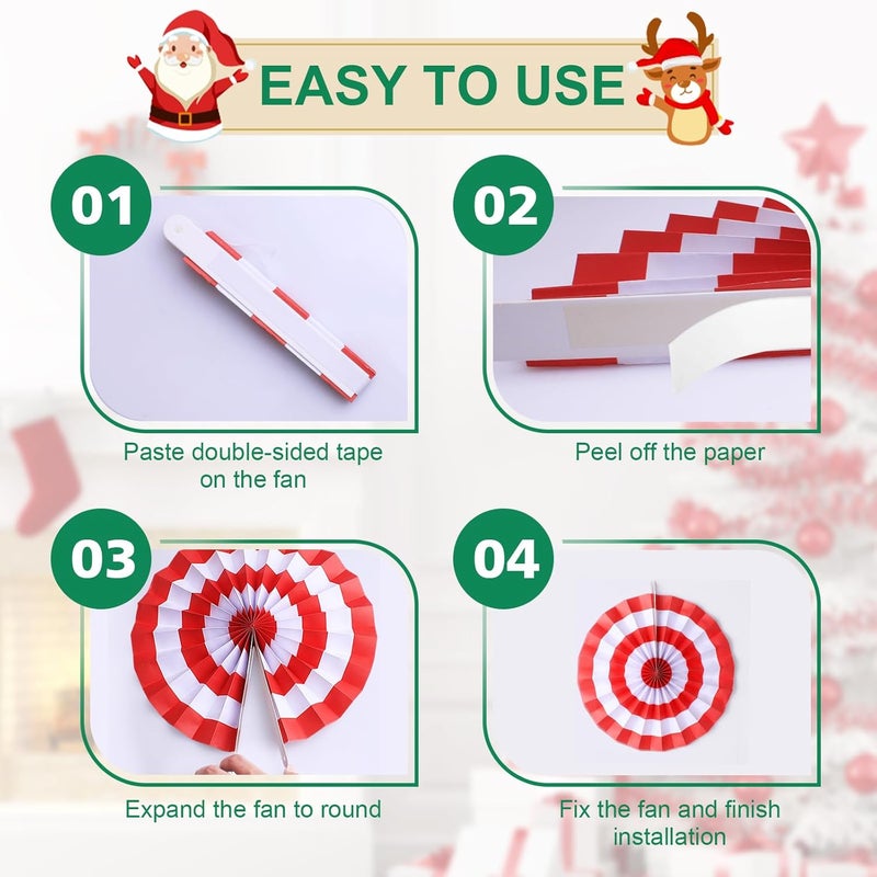 agranjeuc 9 Pcs Christmas Candy Hanging Paper Fans Decoration Peppermint Hanging Fans Xmas Candy Cane Party Garland Decor for Merry Christmas Holiday Classroom Ceilings Wall Birthday Party Supplies - Image 4